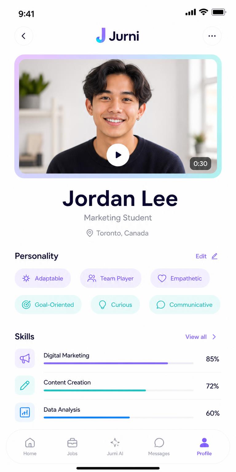 Jurni app — Profile screen
